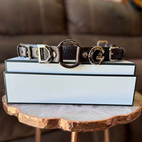 Dolce & Gabbana Brown Leather DG Logo Slim Belt - Picture 1 of 16